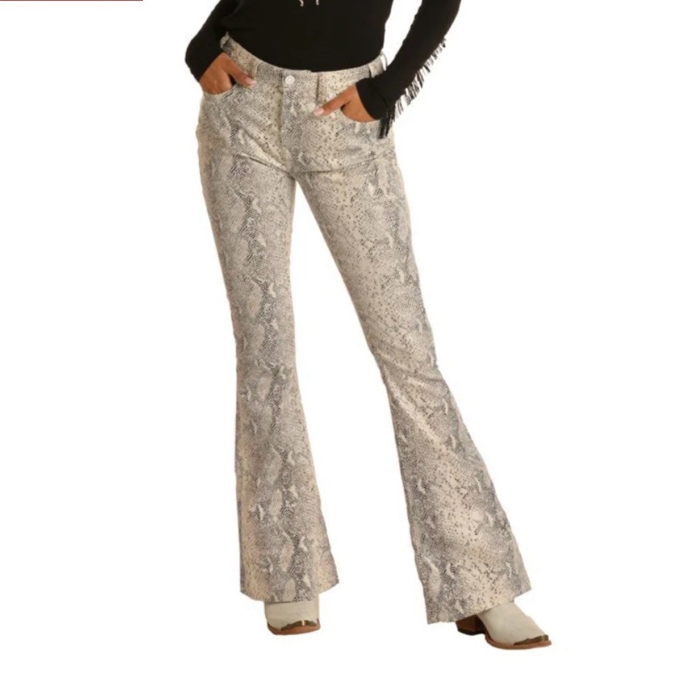 ROCK & ROLL DENIM Cowgirl High Rise Snake Print Flare Jeans Retail $70